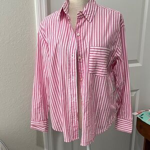 Sonoma Pink and White Striped Boyfriend Style Button Down Oversized Shirt SZ S—M